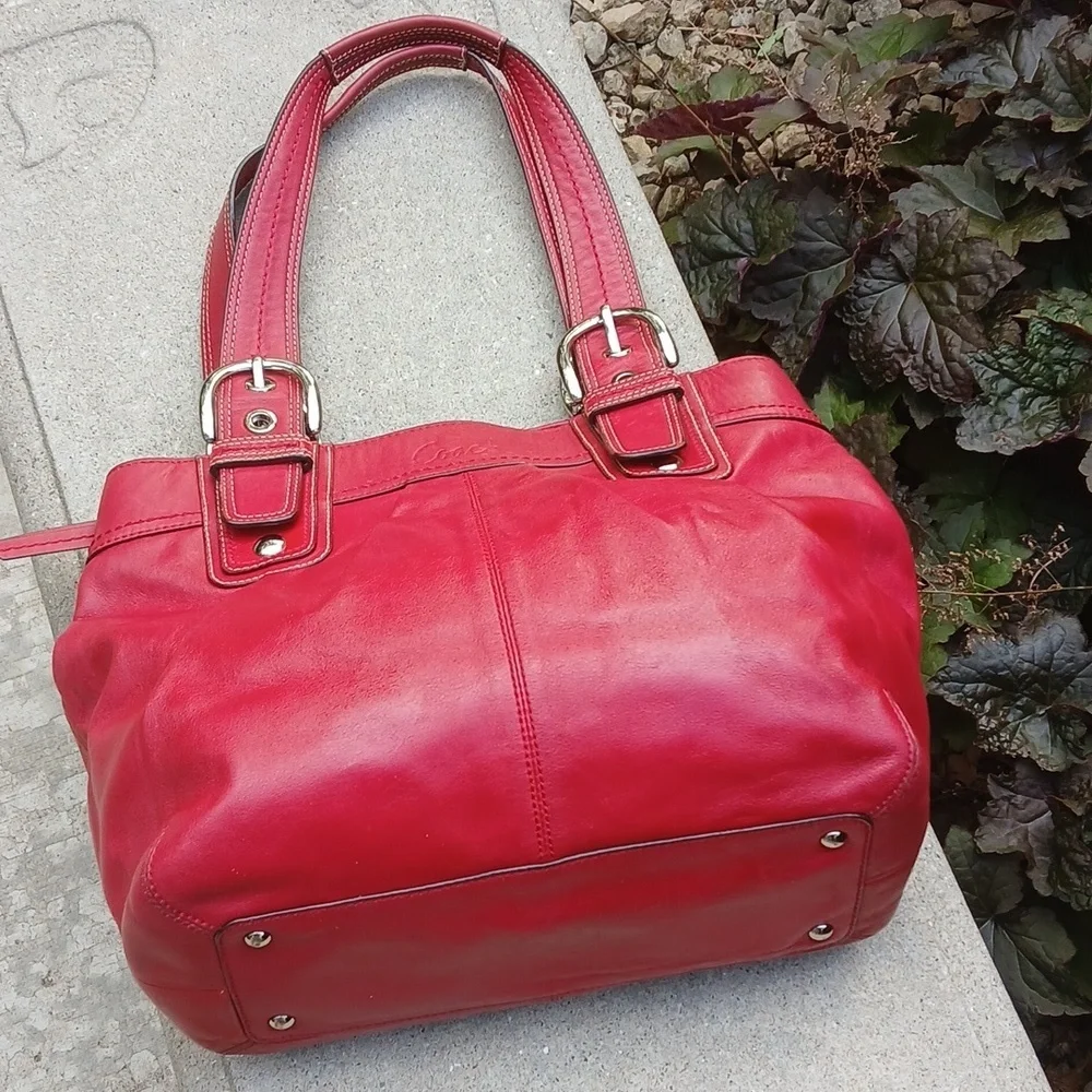 COACH Soho Pleated  Red Leather Large Shoulder Handbag